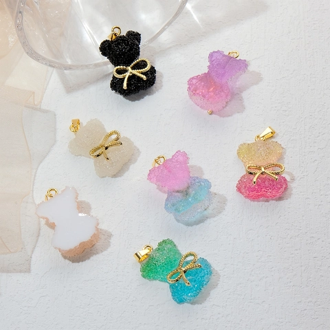 Pendentif Ours En Cristal Mignon Avec Nœud Doré Résine Texture Sucrée Accessoire De Bijoux DIY Collier Sac