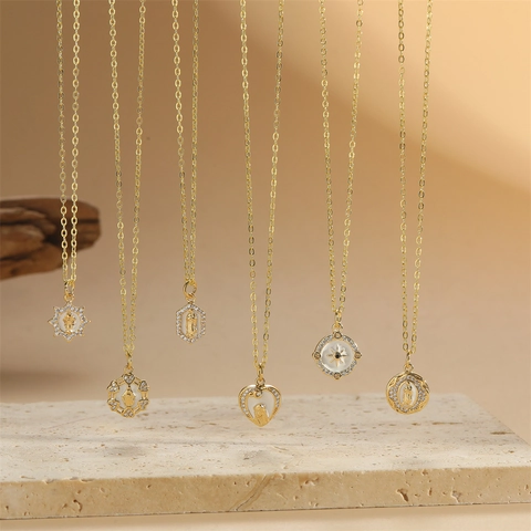 Collar Con Colgante De La Virgen María Cobre Chapado En Oro Circón Esmalte Corazón Gargantilla Geométrica Joyería Mujer