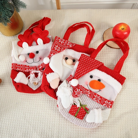 Sacchetti Regalo Di Natale In Maglia Peluche Babbo Natale Pupazzo Di Neve Renna Cartone Animato Borsa Per Caramelle Festa