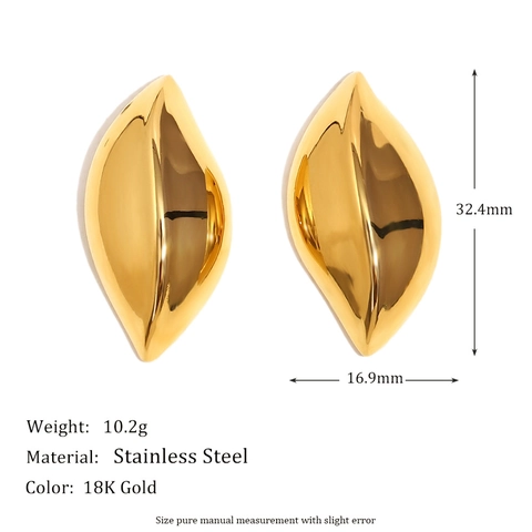 Minimalist Leaf Shaped Stud Earrings Stainless Steel 18K Gold Plated Geometric Unique Jewelry For Women