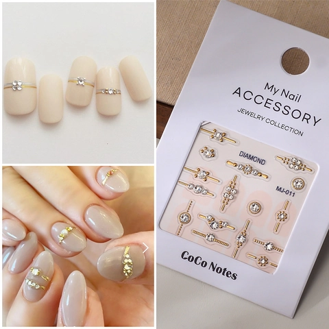 5D Embossed Nail Stickers Rhinestone Artificial Pearl Metal Alloy Charms DIY Manicure Decoration Bronzing Gold Silver Elegant