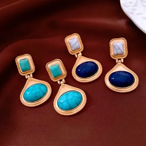 Orecchini Pendenti Ovali Stile Palazzo Vintage Lega Resina Placcato Oro Con Perno In Argento Accessorio Lusso Donna