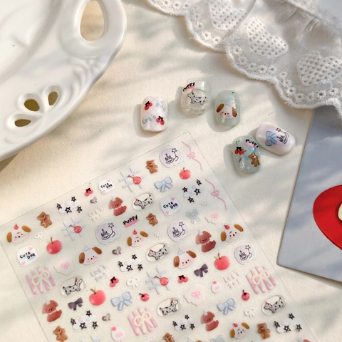 Cartoon Puppy Bear Nail Art Stickers Ultra Thin Self Adhesive Silver Holographic Decals For Women Kids DIY Manicure
