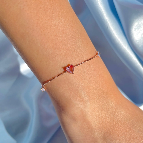Bracciale In Rame Cuore Dolce Zircone Rosa Intarsiato Accenti Floreali Catena Regolabile Gioielli Da Donna Regalo Estetico