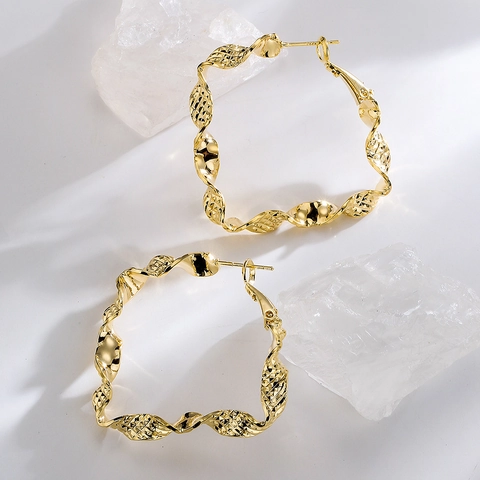 Geometric Wave Twisted Square Earrings Copper Plated 18K Gold Niche Fashion Jewelry For Women