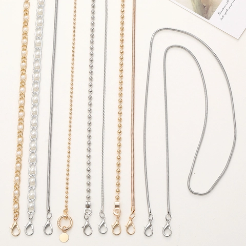 Cordon de Téléphone en Chaîne de Métal Bandoulière DIY Sangle de Sac Avec Fermoir Mousqueton Perle Artificielle Femme Bijoux