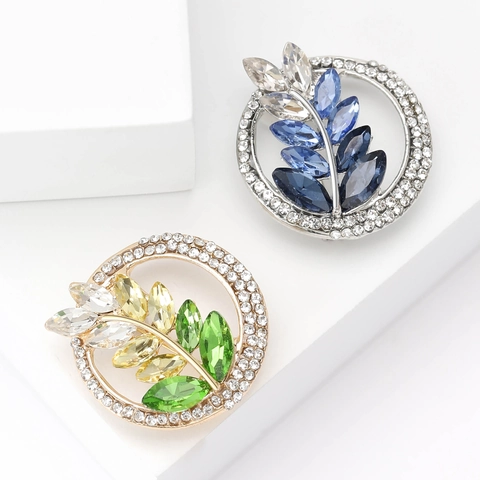 Vintage Legierung Strass Weizenähre Blatt Brosche Kreis Kristall Pin Für Damen Elegante Bekleidungszubehör