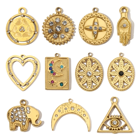 Edelstahl Strass Anhänger Geometrische Augen Herz Elefant Charms Für DIY Schmuckherstellung Retro Böhmischen Stil Frauen