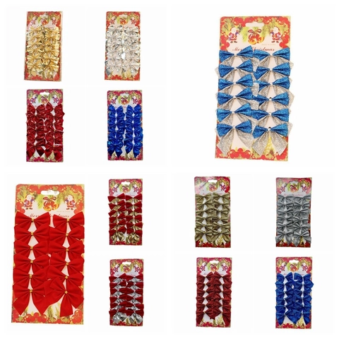 Christmas Bows Ornaments Multi Color Fabric Flock Glitter For Holiday Tree Hanging Decor Gift Wrapping Party Supplies