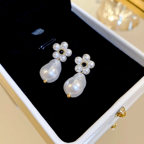 Vintage Artificial Pearl Stud Earrings With 925 Sterling Silver Earring Post French Style Gold Plated Rhinestone Jewelry Women