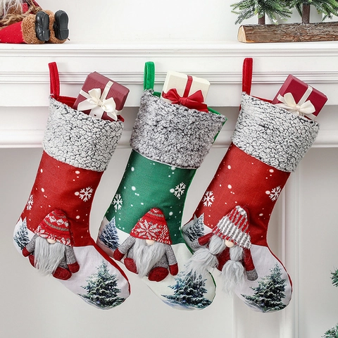 Calze Di Natale Con Bordo In Pelliccia Sintetica Decorazione Gnomo Tessuto Non Tessuto Appendere Camino Sacchetti Regalo
