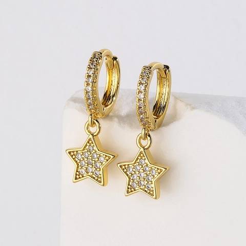 Stern Anhänger Creolen 18K Vergoldetes Kupfer Zirkon Eingelegt Trendy Zierlicher Schmuck Für Frauen