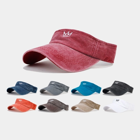 Sun Visor Hat Washed Cotton Breathable Outdoor Sports Distressed Vintage Embroidery Crown Adjustable For Men And Women