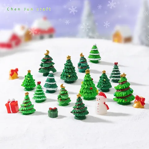 Mini Christmas Tree Figurine Resin Micro Landscape Ornament Snow Effect Desktop Decoration For DIY Fairy Garden