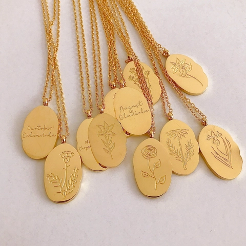 Rose Flower Oval Pendant Necklace Stainless Steel Vintage Gold Plated Minimalist Jewelry For Women Elegant Accessory