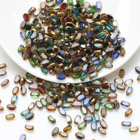 Oval Glass Beads With Gold Edged DIY Jewelry Making Supplies For Bracelet Necklace Handmade Crafting Accessories