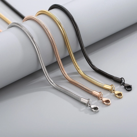 Stainless Steel Snake Bone Chain Necklace Minimalist Round Snake Chain For Men Women European American Fashion Jewelry