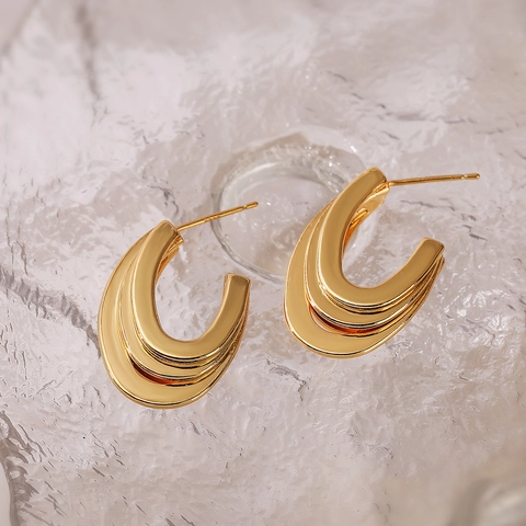 Multi Layer U-Förmige Creolen Kupfer Gold Plattiert Mit 925 Sterling Silber Ohrstecker Minimalistischer Schmuck Damen