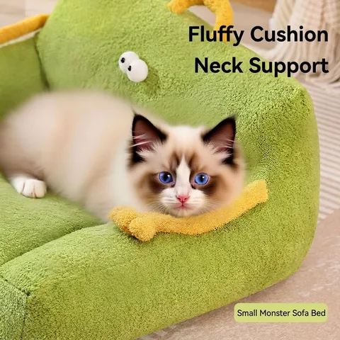 Monster Cartoon Huisdier Sofa Bed Zacht Bubble Fleece Warm Slaapnest Met Handvat Antislipbodem Voor Katten En Honden