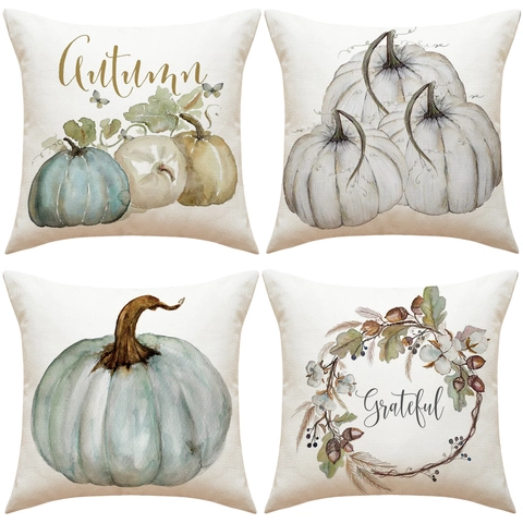 Fundas De Cojín De Calabaza De Otoño Decorativo Lino Poliéster Acción De Gracias Cosecha Para Hogar Sofá Decoración