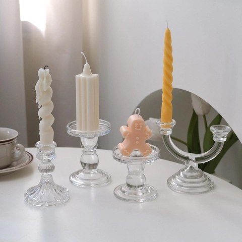 Vintage Transparent Glass Candle Holder Roman Pillar Style For Home Wedding Table Decor Aromatherapy Candlestick Stand