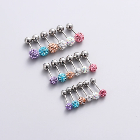 Shiny Czech Rhinestone Ball Ear Cartilage Studs Stainless Steel Screw Back Minimalist Piercing Jewelry For Women