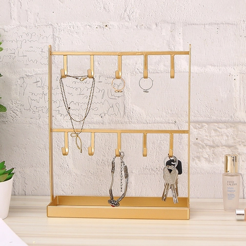 Jewelry Display Stand Metal Earring Holder Necklace Rack Desktop Organizer Storage Tray For Rings Watches And Keys Decorative