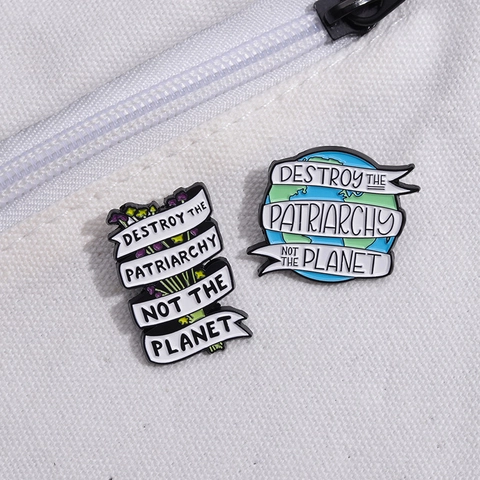 Feminist Eco-Friendly Enamel Brooch Alloy Slogan Pin Destroy The Patriarchy Not The Planet Earth Floral Badge For Bag Clothing Decor