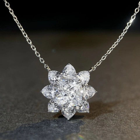 925 Sterling Silver Sun Flower Pendant Necklace For Women Luxury Full Inlaid Zirconia Ice Flower Cut Jewelry Necklace