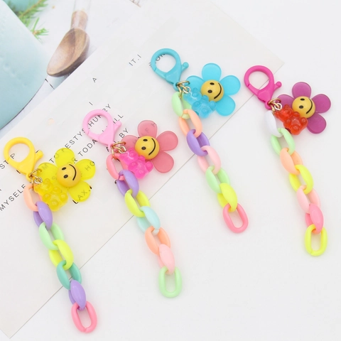 Acryl Zonnebloem Beer Sleutelhanger Kleurrijke Kunststof Ketting Leuke Cartoon Tas Charme Accessoire Voor Meisjes Vrouwen Sieraden
