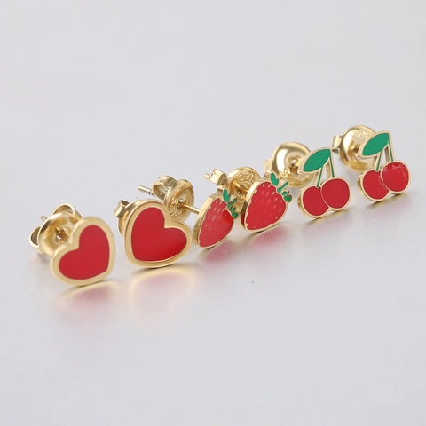 Fruit Stud Earrings Heart Cherry Strawberry Watermelon Stainless Steel Enamel Simple Personality For Women