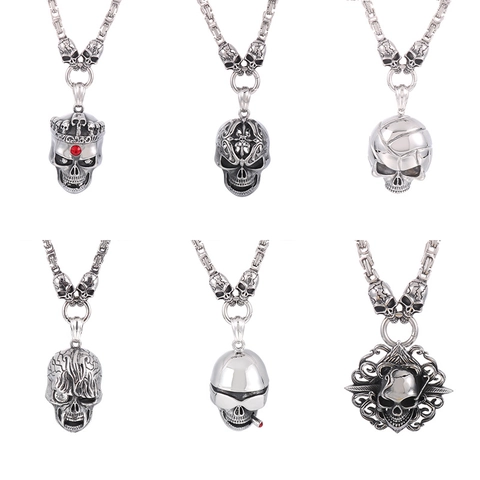 Gothic Totenkopf Anhänger Halskette Edelstahl Punk Hip Hop Königskette Herren Retro Schmuck Mit Strass