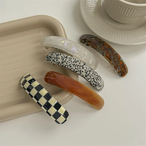 Barrette À Cheveux Élégante Style Français En Acétate Femmes Motif À Damier Écaille De Tortue Accessoire Cheveux