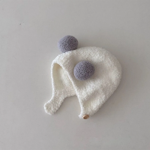 Lindo Gorro de Peluche para Bebé con Protección de Oídos Gorro de Invierno Cálido Suave con Pompones Cierre de Botón para Niños Niñas