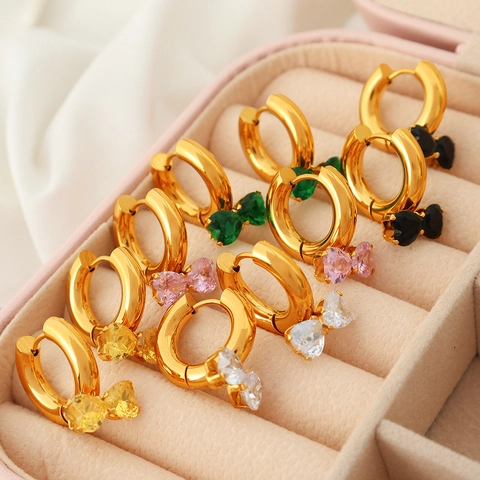 Pendientes de Aro de Acero Inoxidable con Lazo Minimalista para Mujer Chapado en Oro con Circonia Incrustada Joyería Dulce