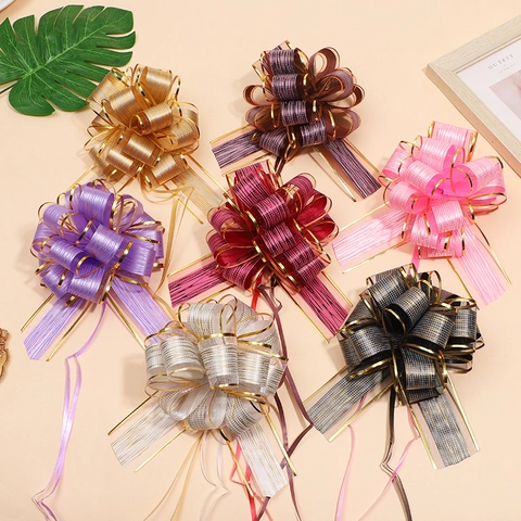 Pull Bows For Gift Wrapping Tree Bark Texture Shimmering Mesh Ribbon With Gold Edges Christmas Party Decor Elegant
