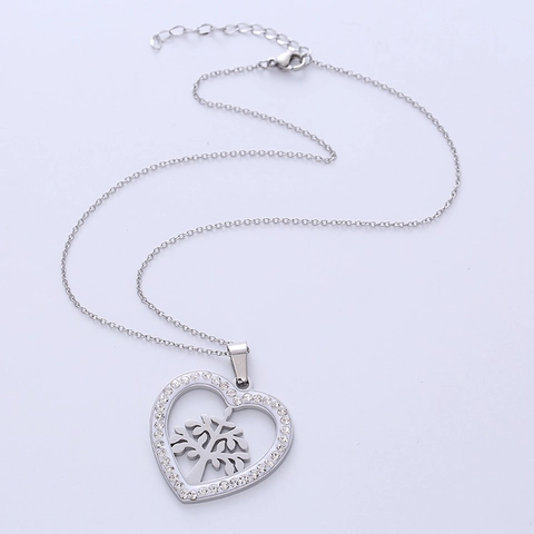 Collana Ciondolo Cuore Acciaio Inossidabile Albero Della Vita Vuoto Strass Gioielli Donna