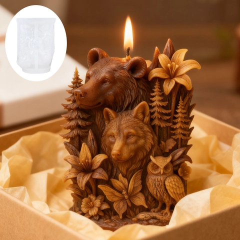 3D Forest Animal Relief Silicone Mold Bear Wolf Owl Pattern Food Grade DIY Handmade Candle Soap Cake Decorating Tools