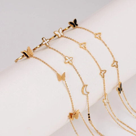 Finger Bracelet Butterfly Moon 304 Stainless Steel 18K Gold Plated Frosted Elegant Slave Bracelet Jewelry For Women