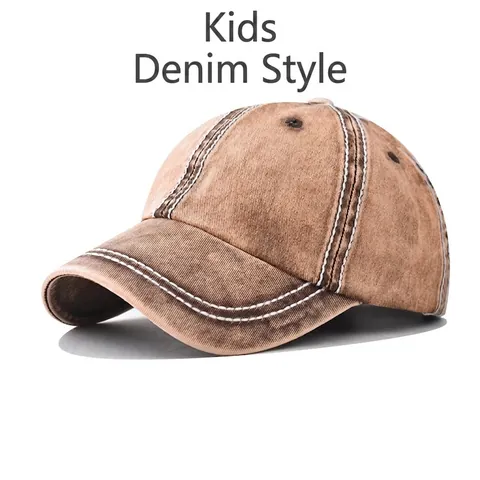Kinderen Honkbalpet Gewassen Katoen Contrast Stiksel Candy Kleur Vintage Verstelbare Zonneklep Voor Kinderen