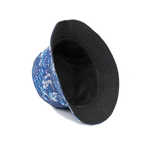 Double Sided Japanese Ukiyo-e Wave Crane Print Bucket Hat Polyester Sun Protection Foldable Summer Outdoor Basin Cap