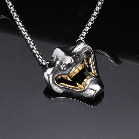 Collana con Ciondolo a Maschera Hannya in Acciaio Inossidabile da Uomo Retro Stile Oni Giapponese Hip Hop Punk