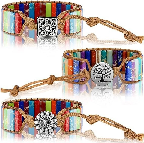 Pulsera De Piedra Imperial Tejida A Mano Cuerda De Cera Bohemia Cuentas De Piedra Natural Hebilla De Metal Ajustable Joyería Vintage