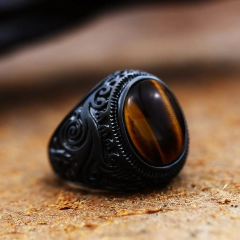 Anillo De Acero Inoxidable Vintage Con Piedra Preciosa Incrustada Joyería Gótica Punk Para Hombre