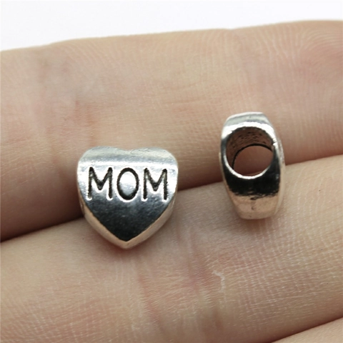 Vintage Zinklegierung Herz MOM Großlochperlen Galvanisierte Retro Stil DIY Schmuckherstellung Zubehör Für Ketten Armbänder