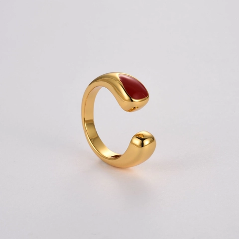 Anello Aperto Regolabile Stile Retro Francese Rame Placcato Oro Smalto Colorato Gioielli Geometrici Donna