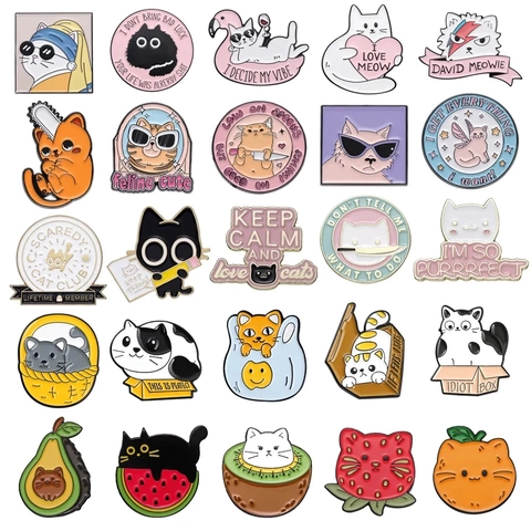 Süße Cartoon Katze Emaille Brosche Legierung Frucht Kätzchen Reversnadel Kawaii Tier Abzeichen Für Rucksack Kleidung