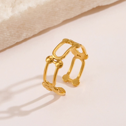 Anillo De Cadena Hueca Geométrica Bañado En Oro De 18K Acero Inoxidable Minimalista Ajustable Abierto Joyería Para Mujeres