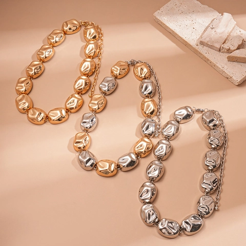Collana Girocollo In Metallo Pieghettato Ovale Irregolare Texture Di Lava Moda Gioielli Esagerati Per Donne