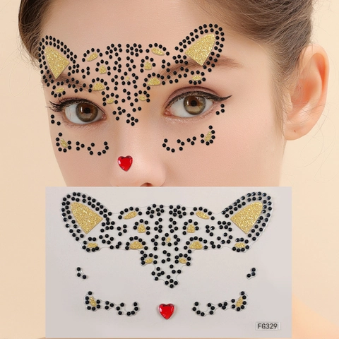 Adesivi Per Il Viso Con Strass Gatto Leopardo Gemme Facciali Glitter Trucco In Maschera Decorazione Body Art Per Donne